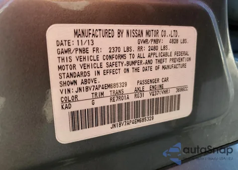 2014 Infiniti Q50 Base z USA, uszkodzony, nr VIN JN1BV7AP4EM685329